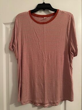 Old Navy Rust and White Striped Short Sleeve Crewneck Tee